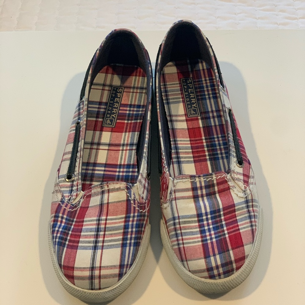 Plaid SPERRY sliders.